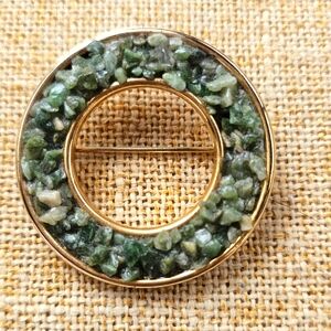 VTG Green Jade & Aventurine Micro Mosaic Brooch